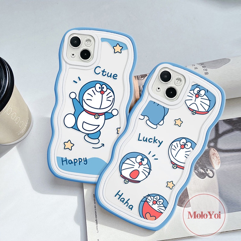 Kompatibel Untuk iPhone 7Plus XR 11 12 14 13 Pro Max X XS Max 7-6s 8 6 14 Plus SE 2020 Soft Tpu Lovely Cat Kartun Doraemon Case Soft Tpu Wavy Edge Back Cover