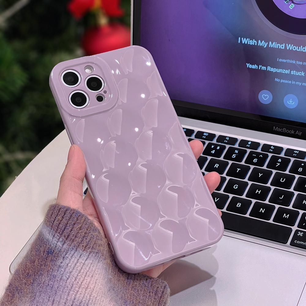 IPHONE Casing Ponsel Titik Gelombang Lavender 3D Untuk Iphone11 12 13 14 Pro Max XS XR X Casing iPhone14 Plus 13 12 Mini Lembut Silicone Cover Bumper