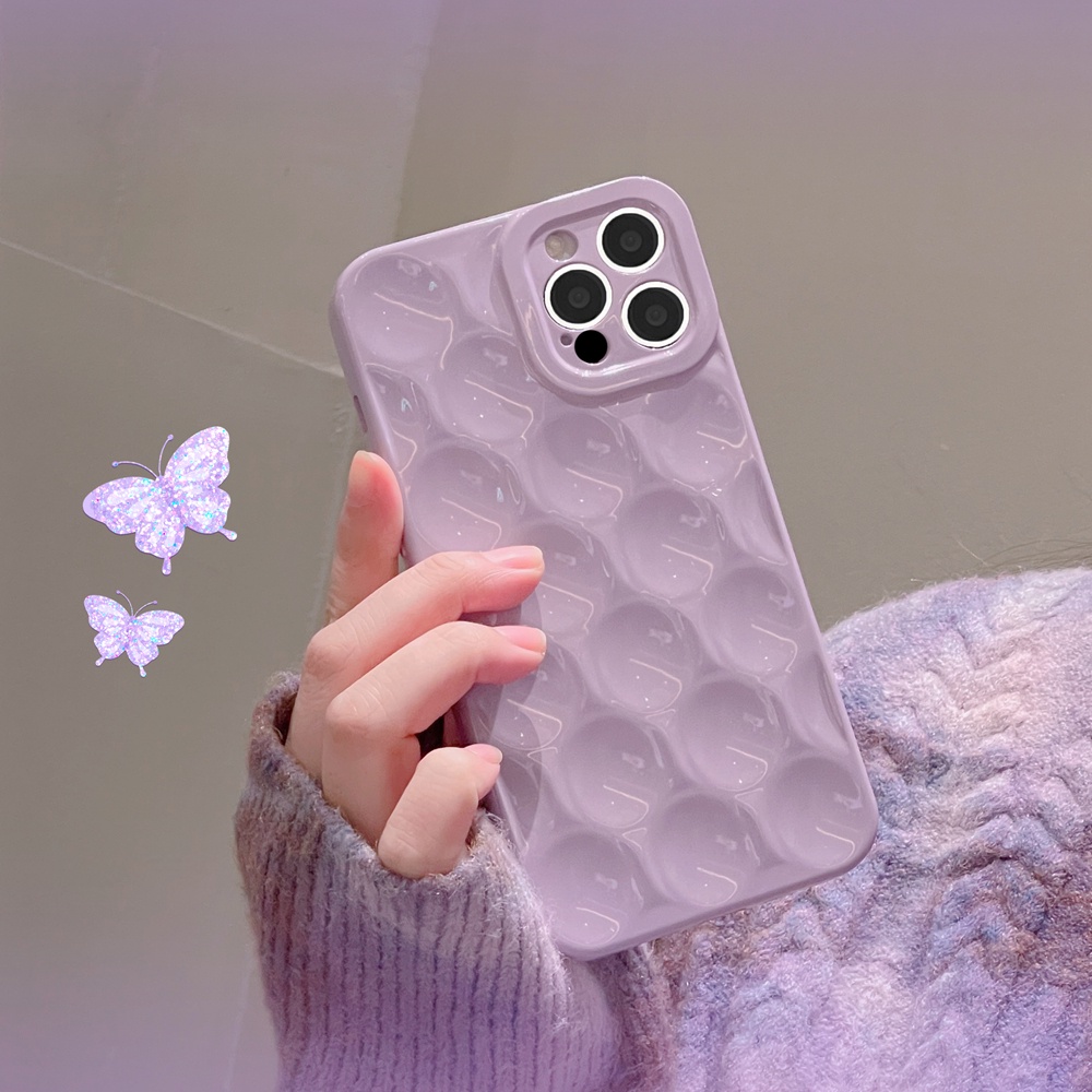 IPHONE Casing Ponsel Titik Gelombang Lavender 3D Untuk Iphone11 12 13 14 Pro Max XS XR X Casing iPhone14 Plus 13 12 Mini Lembut Silicone Cover Bumper