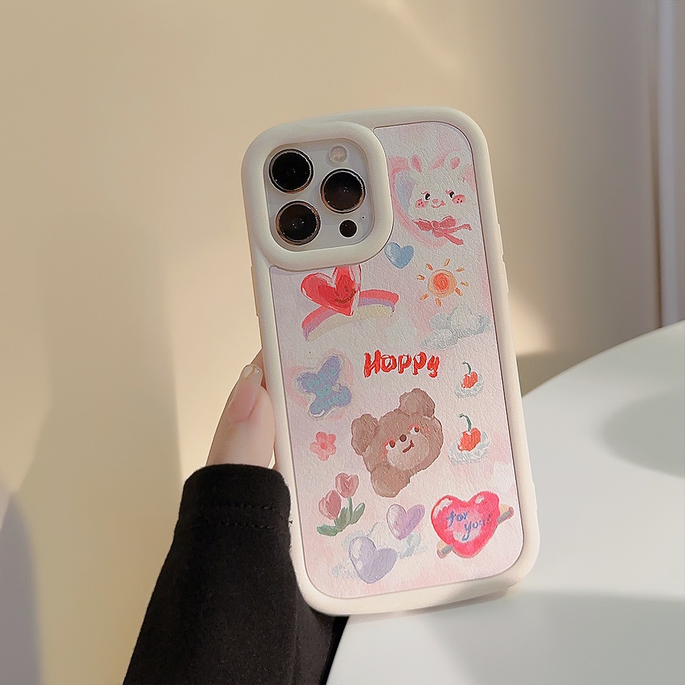 IPHONE Ins Lukisan Cat Minyak Beruang Paradise Silikon Case Untuk Iphone14 11 12 13 PRO MAX Casing Cover Pelindung AT0142