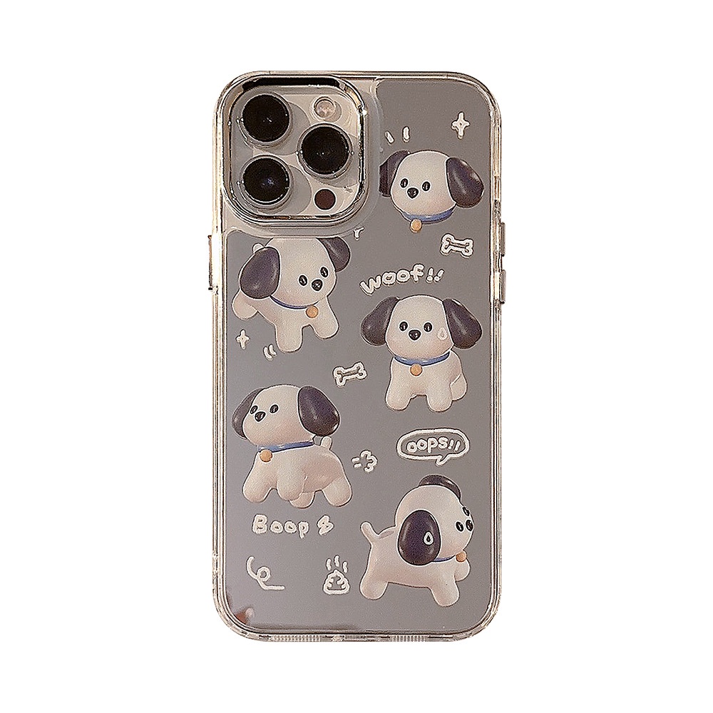 IPHONE Korea Lucu 3D Bell Anjing Kartun Make Up Cermin Silicone Case Untuk Iphone14 11 12 13 PRO MAX Casing Cover Pelindung AT0198