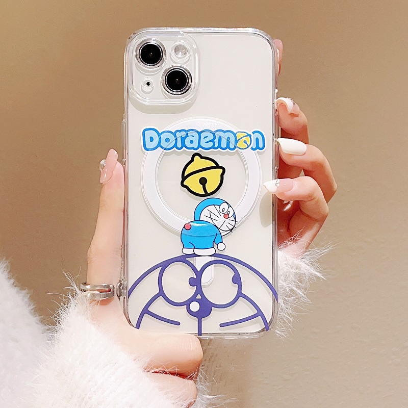 Untuk iPhone Casing Magnet14 13 12 11 Pro Max Kartun Doraemon Lucu Transparan Soft case