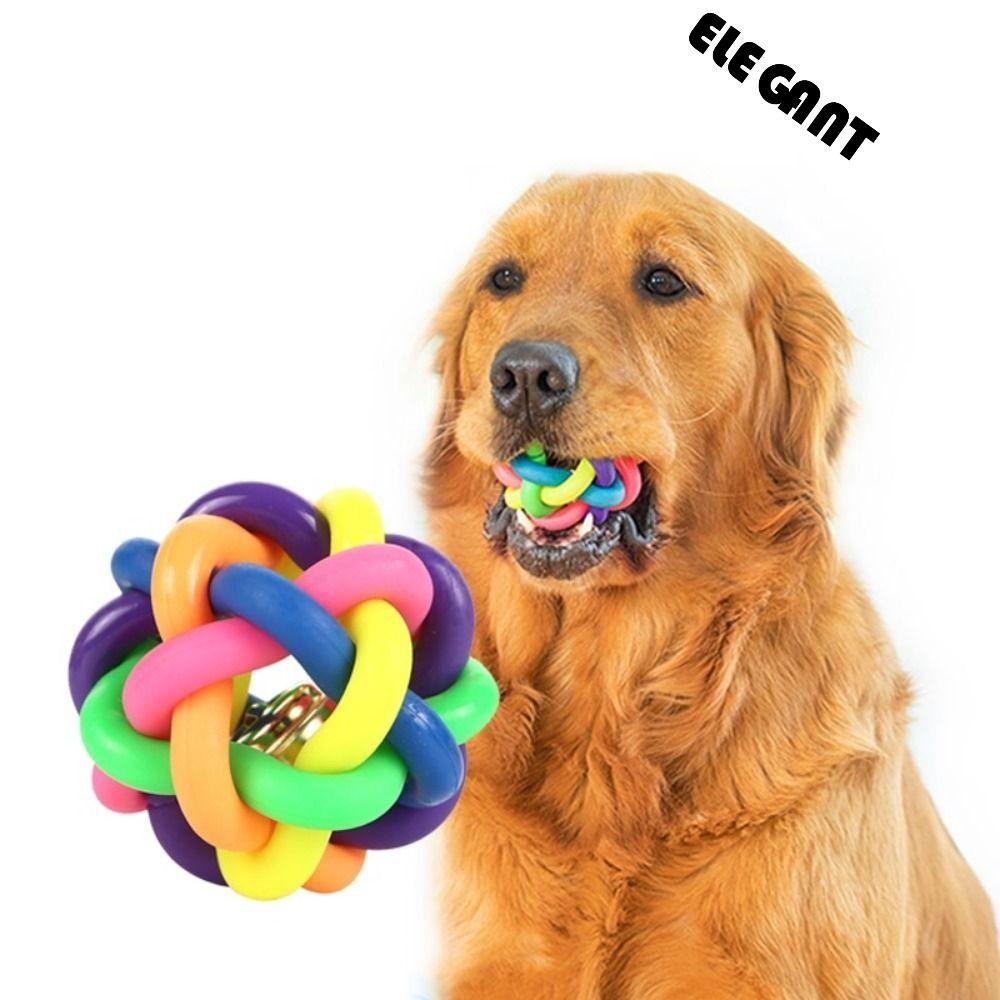 [Elegan] Dog Chewing Ball Colorful Tahan Lama Dengan Bell Round Aksesoris Anjing Pet Training Ball