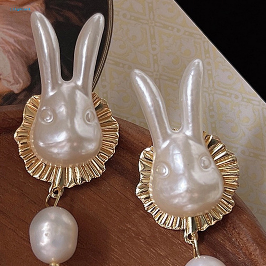 Lilyscent 1pasang Ringan Menjuntai Anting-Anting Aksesoris Pesta Bunny Faux Pearl Earrings Accessories Eye-catching