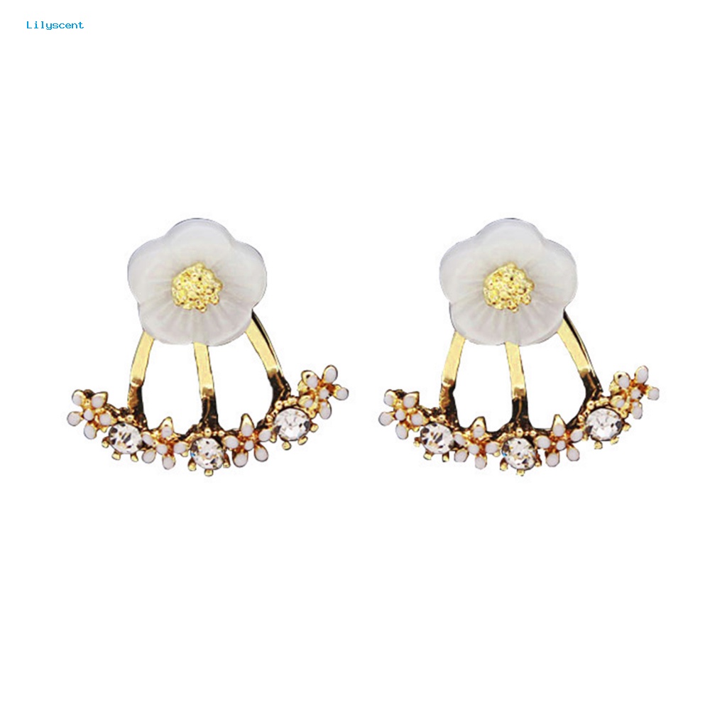 Lilyscent 1pasang Alloy Ear Studs Perhiasan Aksesori Fashion Krisan Hias Berlian Imitasi Anting Kristal Imitasi