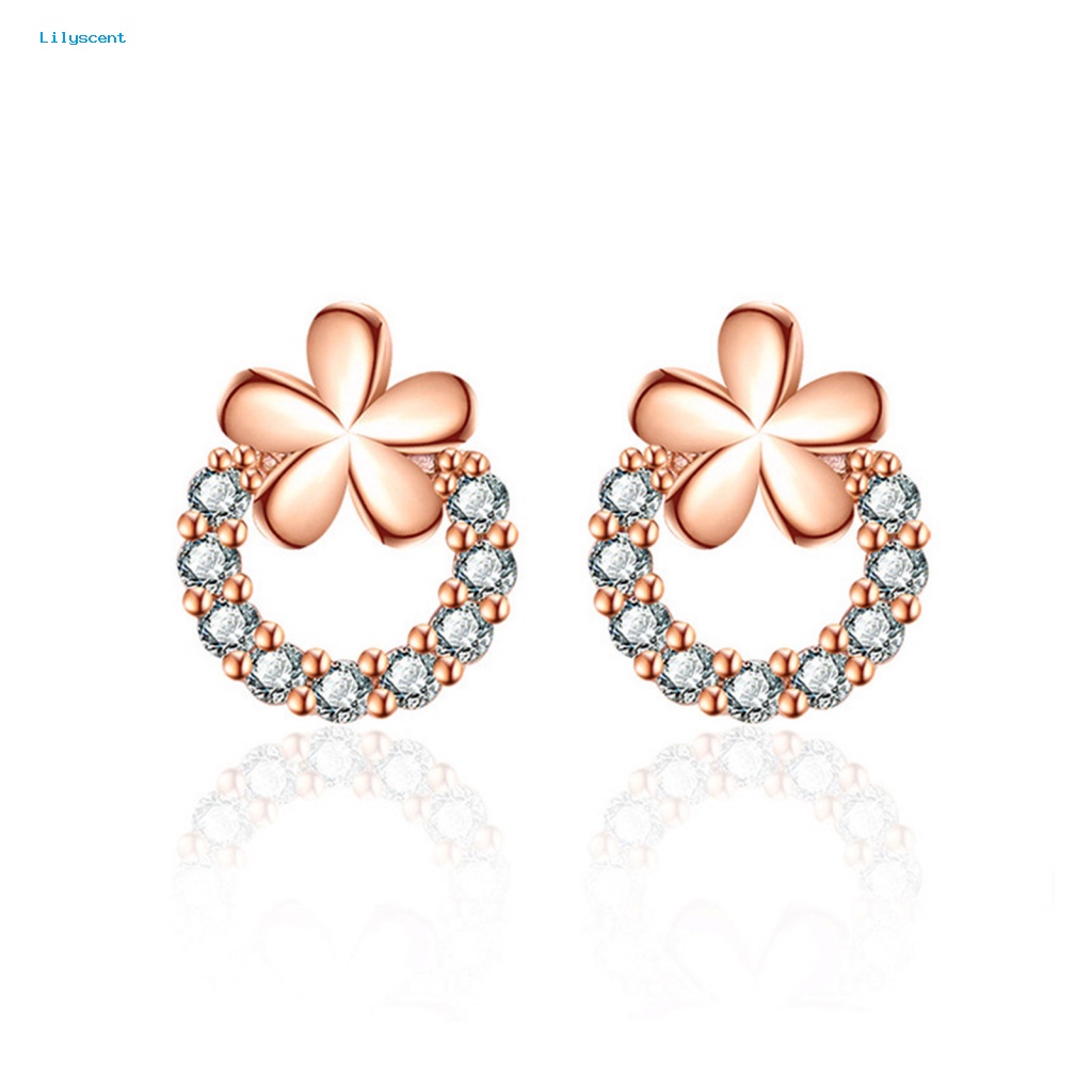 Lilyscent 1pasang Anting Wanita Ringan Untuk Pesta Berkilau Cubic Zirconia Plum Blossom Women Earrings Mini