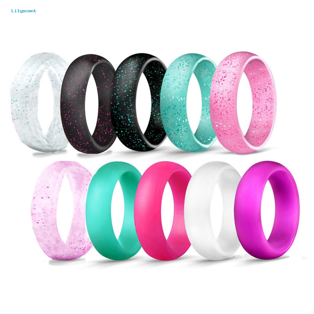 Lilyscent 10Pcs Cincin Jari Elastisitas Tinggi Penggunaan Sehari-Hari Glitter Wanita Finger Ring Serbaguna