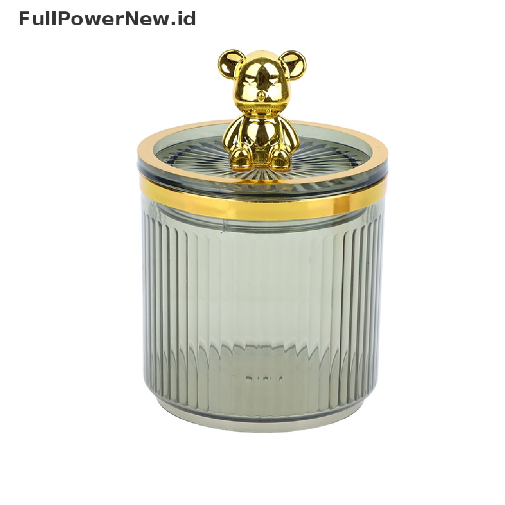 Power Cute Bear Clear Cotton Pad Dan Ear Bud Holder Toples Penyimpanan Kosmetik Akrilik ID