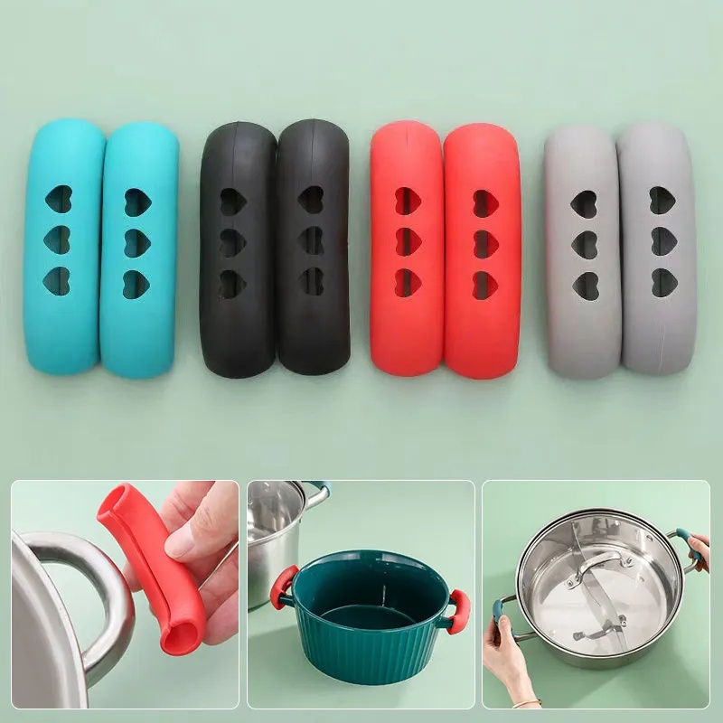 2pcs/set Silikon Tebal Saucepan Handle Cover Peredam Panas Panci Klip Telinga Anti Panas Microwave Pan Clip Tahan Lama Alat Dapur