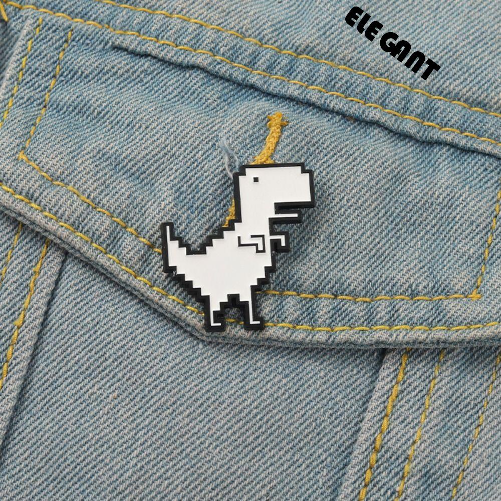 [Elegan] Bros Enamel Dinosaurus Kreatif Sederhana Aksesoris Perhiasan Putih Pixel Geometris Wanita Anak Mantel Kerah Pin