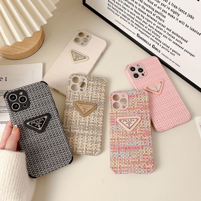 Luxury Cloth Fabric Soft Case for IPhone 13 14 Pro Max 14 Plus 14Pro Max Girls Womens TOTE Beach Bag Pink Lattice Prad