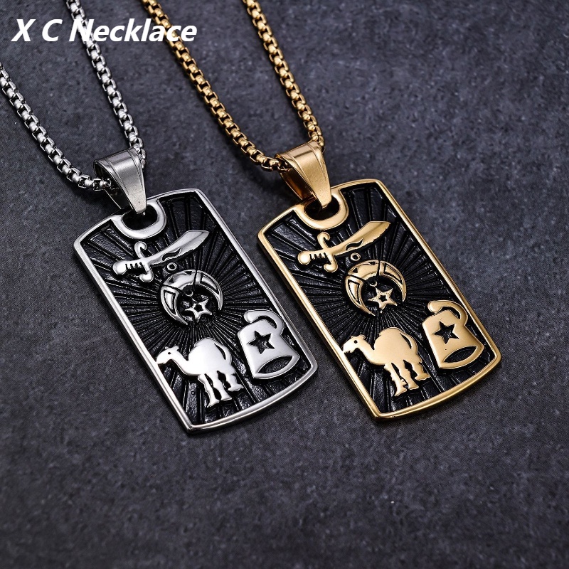 [X C Kalung] Baru Emas &amp; Perak Hip Hop Punk Vintage Sabit Bintang Camel Pola Viking Segitiga Liontin Stainless Steel Kalung Pria &amp; Wanita Hadiah Liburan Perhiasan