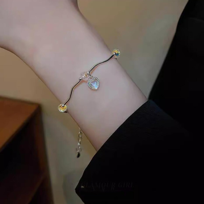 Roselife Korea Merah Muda Kristal Beruntung Bintang Bulan Planet Manik-Manik Gelang Untuk Wanita Gadis Korea Busur Langit Berbintang Mutiara Gelang Pergelangan Tangan Rantai Perhiasan Hadiah