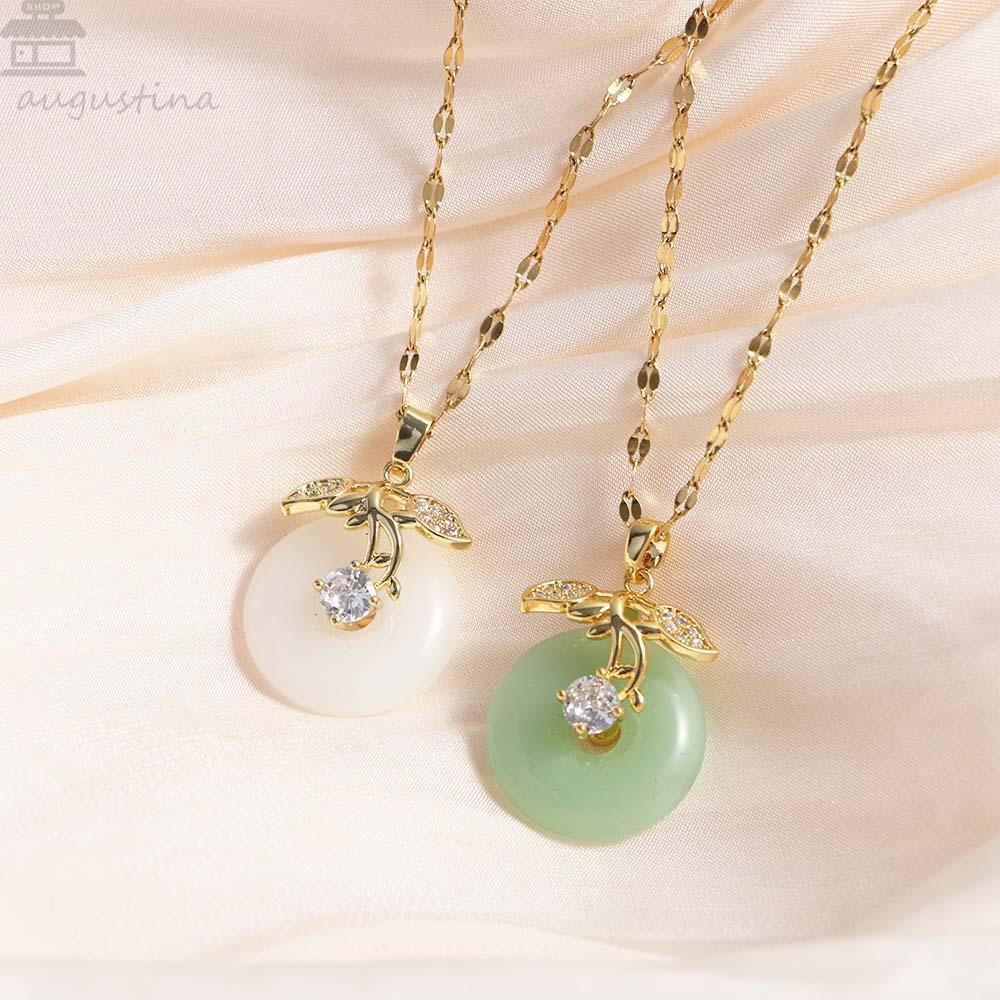 Augustina Safety Gesper Kalung Indah Retro Sederhana Imitasi Giok Kerah Rantai Perempuan Berlian Choker Gadis Wanita Rantai Klavikula