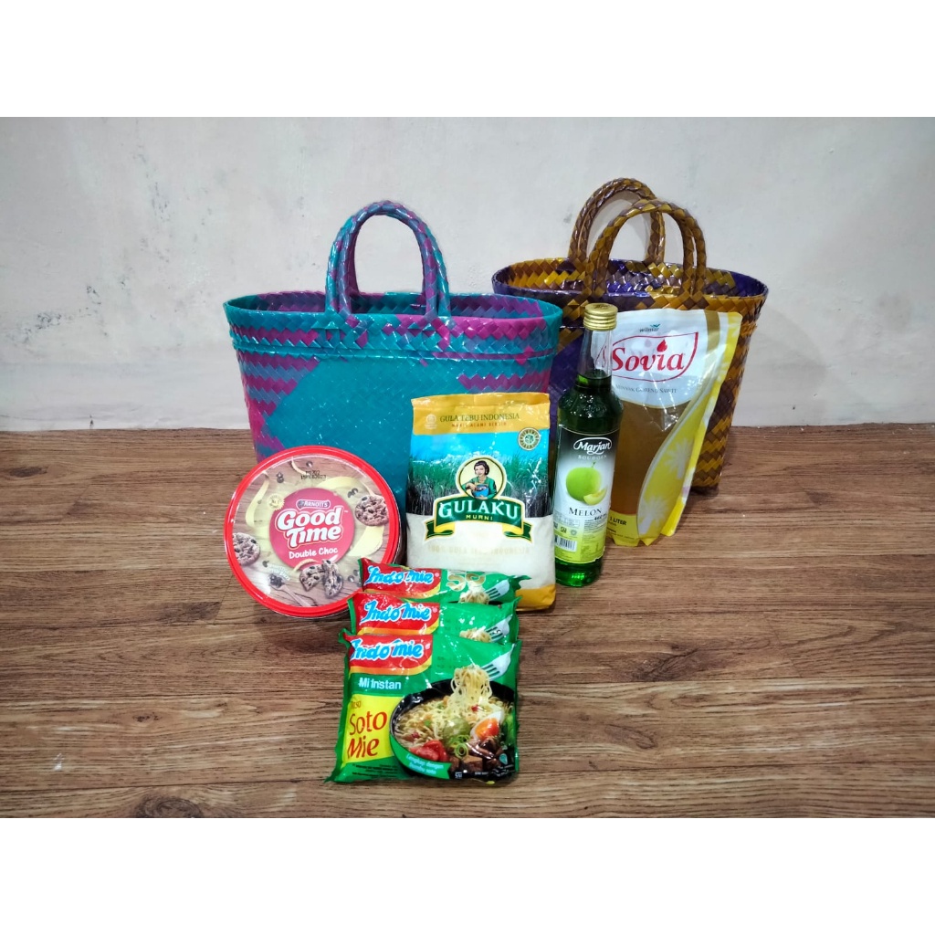 Tas Anyam Paket / 5Pcs Tas Anyaman Motif Kaca Halus Ukuran S 02