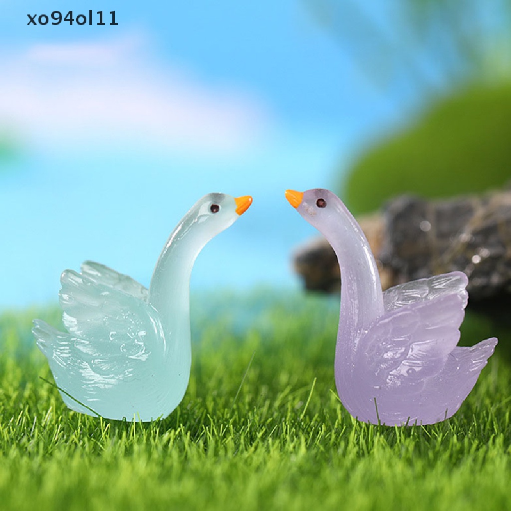 Xo 5pcs Ornamen Boneka Swan Luminous Resin Mini Menyala Dalam Gelap Dekorasi Rumah Mobil DIY OL