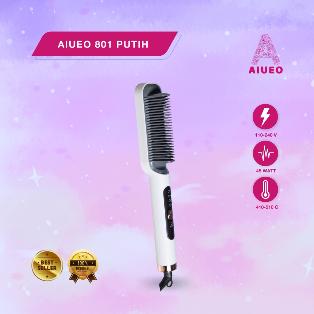 [GARANSI 18 BLN] •  AIUEO Catokan  Sisir Pelurus Rambut - Catokan Sisir Meluruskan Rambut Mudah Diatur Hair Straightener 801 Low Watt