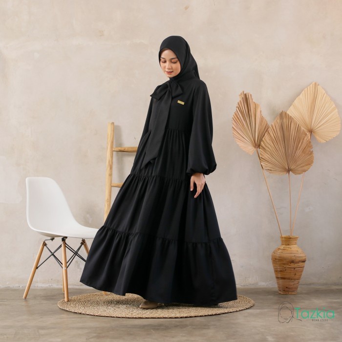 Gamis Muslim Wanita Kanaya Maxi Dress Crepe Premium Hitam Modaevi