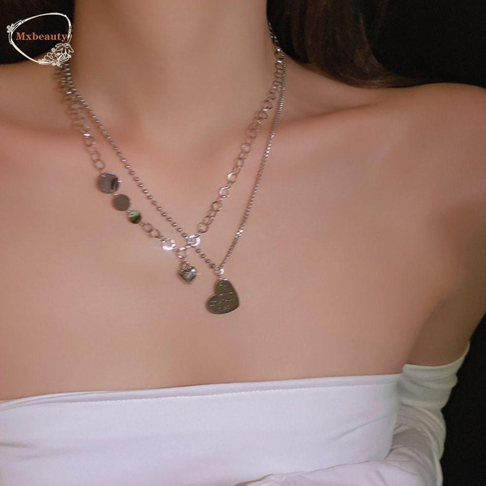 Mxbeauty Kalung Hati Berlapis Ganda Vintage Cahaya Desain Mewah Rasa Perhiasan Perempuan Temperamen Hadiah Untuk Wanitanya Choker
