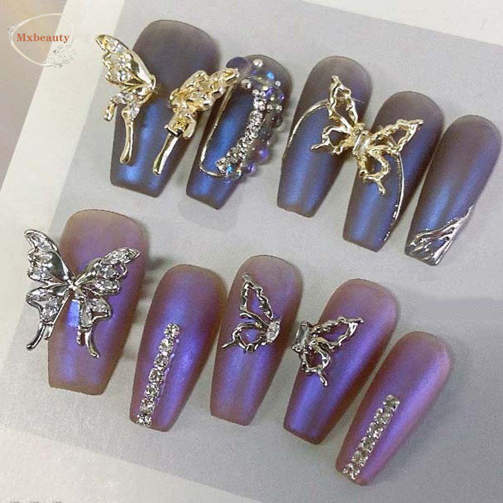 Mxbeauty Hiasan Kuku Kupu-Kupu Fashion Zirkon Simetris Butterfly Emas Perak Korea Nail Art Nail Art Perhiasan Manicure Aksesoris