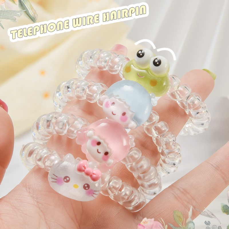 Kartun Lucu Bentuk Kabel Telepon Tali Kepala/ High Elastis Kawaii Hello Kitty Hair Ring