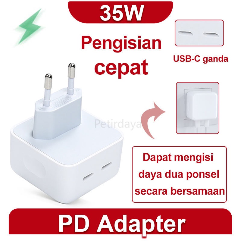 PD 35W Adaptor Kepala Charger Dual USB Type C Fast Charging untuk iP Fast charging