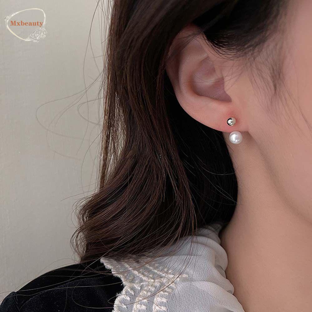 Mxbeauty Anting Mutiara Wanita Geometri Sederhana Anting Gantung Belakang Anting Pejantan Emas Anting Perak Anting Perempuan