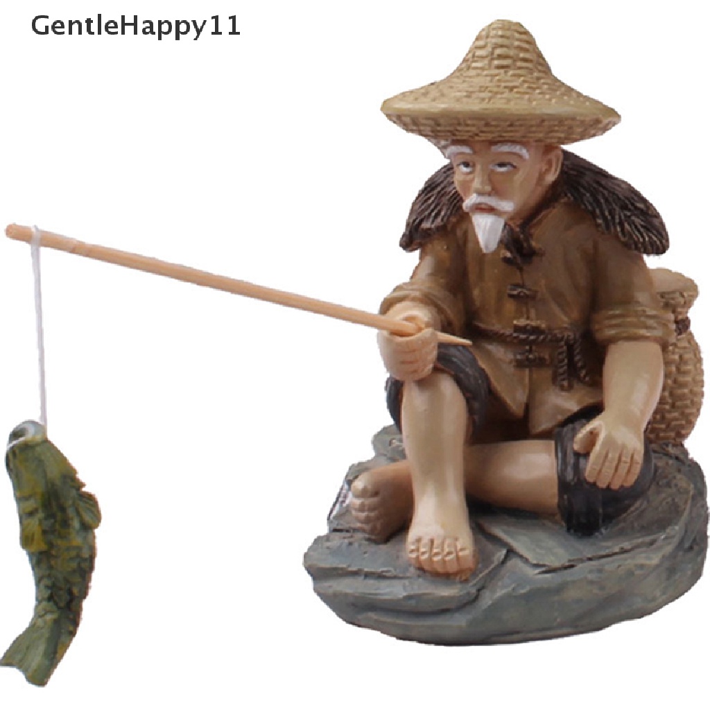 Gentlehappy Mancing Orang Tua Resin Figure Patung Ornamen Taman Pemandangan Mikro GardenCrafts id