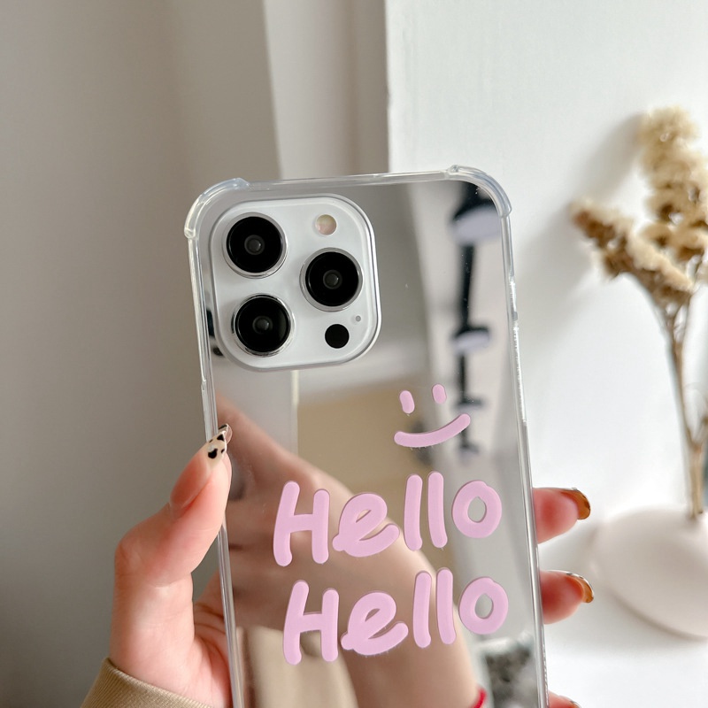 [Anti Jatuh Cermin] Pretty Makeup Silikon Soft Case IPhone 6S 7 8 Plus X XR XS Max IPhone 11 12 13 14 Pro Max 14 Plus 7 +8+12 13 mini Wanita Cewek Pretty Pink Hello Letter