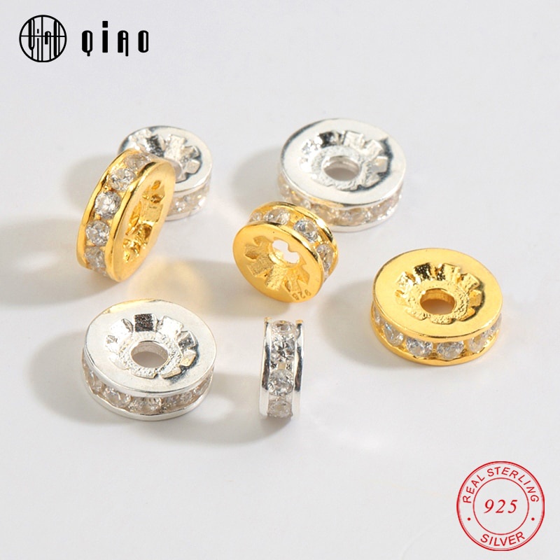 One piece 6-8MM 925s sterling silver &amp; gold filled beads Temuan Perhiasan Bulat Spacer beads jewelry beads Untuk Gelang &amp; Kalung