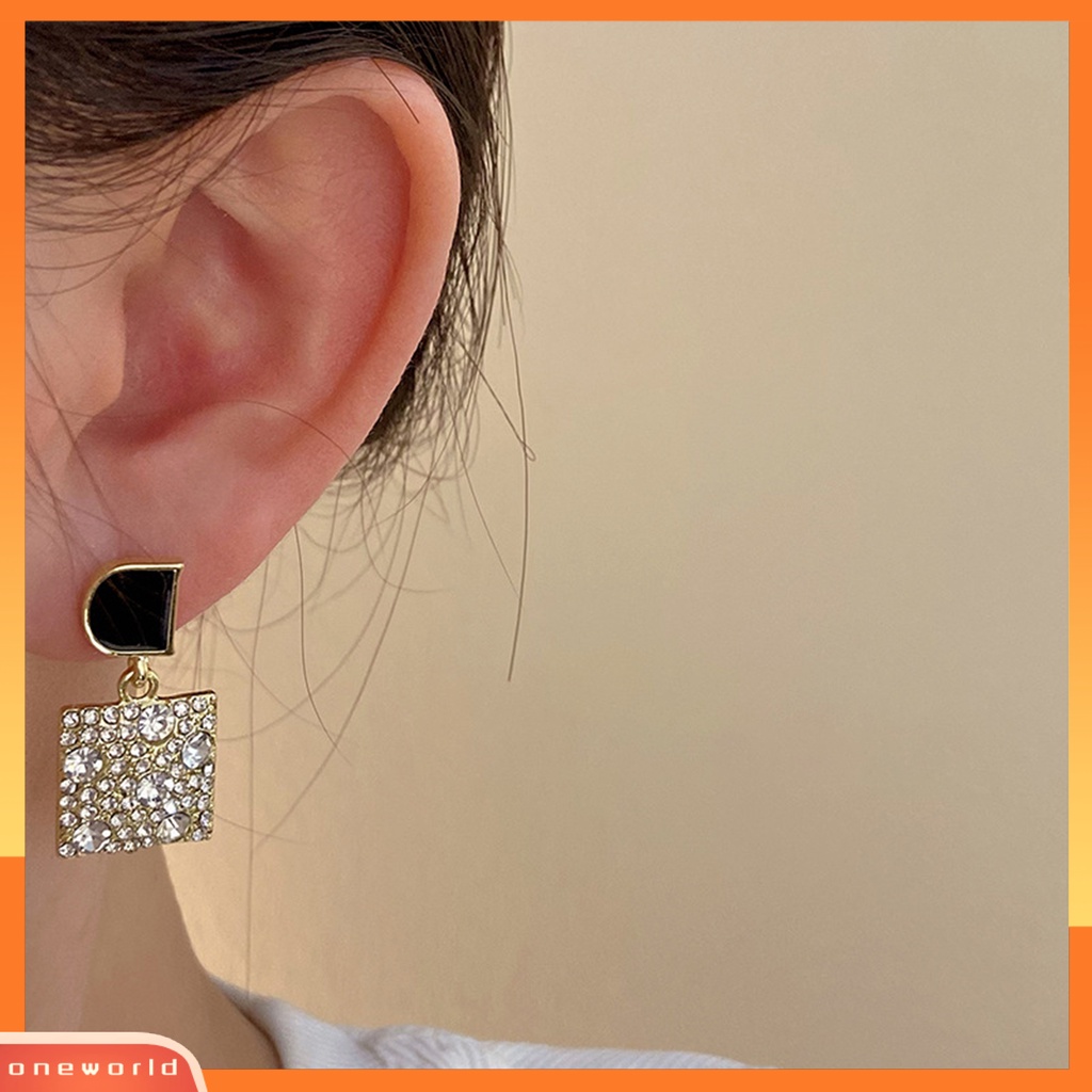 [EONE] 1pasang Anting Pejantan Hitam D Geometris Elegan Retro Mewah Hypoallergenic Berlian Imitasi Square Menjuntai Earrings Fashion Perhiasan