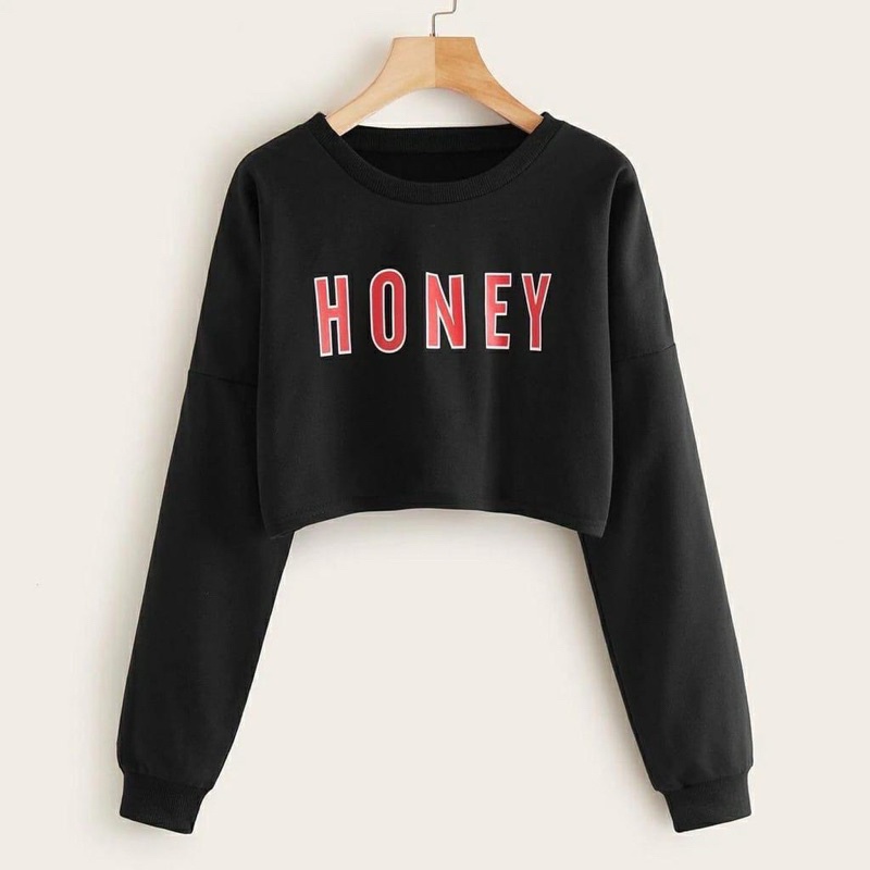 BEFAST - ZGW OOTD WANITA SWEATER JIA / Sweater Crop HONEY Fleece (LD 110, P 43) / Atasan Wanita lengan Panjang / OOTD Wanita Ala Wanita Korean Style / Sweater Crop Motif / Pakaian Casual Wanita Hangout