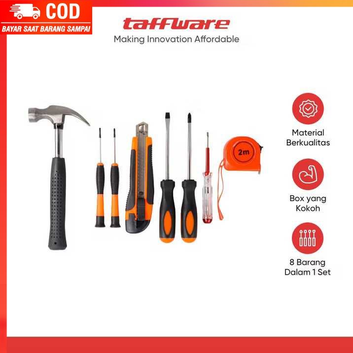 ( 100% BARANG ORI ) Taffware Alat Set Perkakas Palu Obeng Cutter Meteran 8 in 1