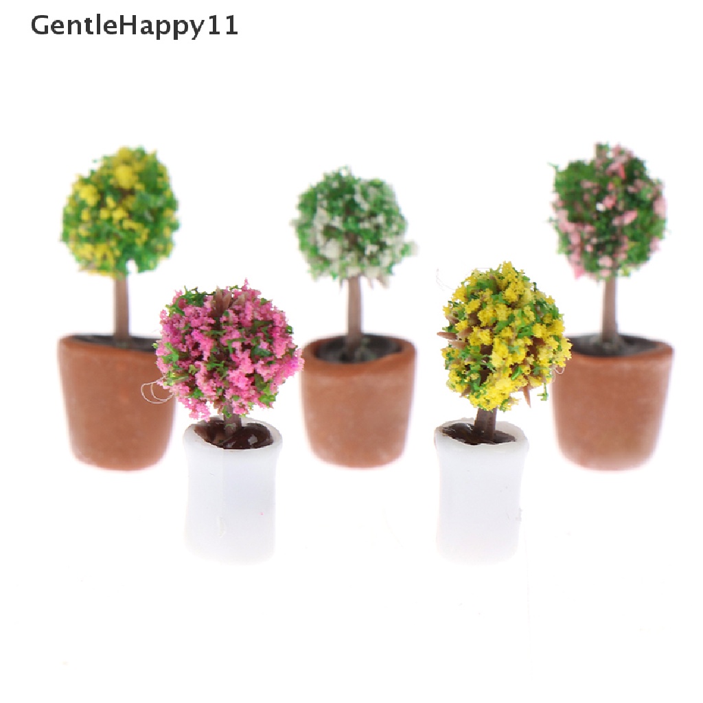 Gentlehappy 4Pcs 1: 12rumah Boneka Miniatur s Pohon Pot Tanaman Hijau Dekorasi Rumah id