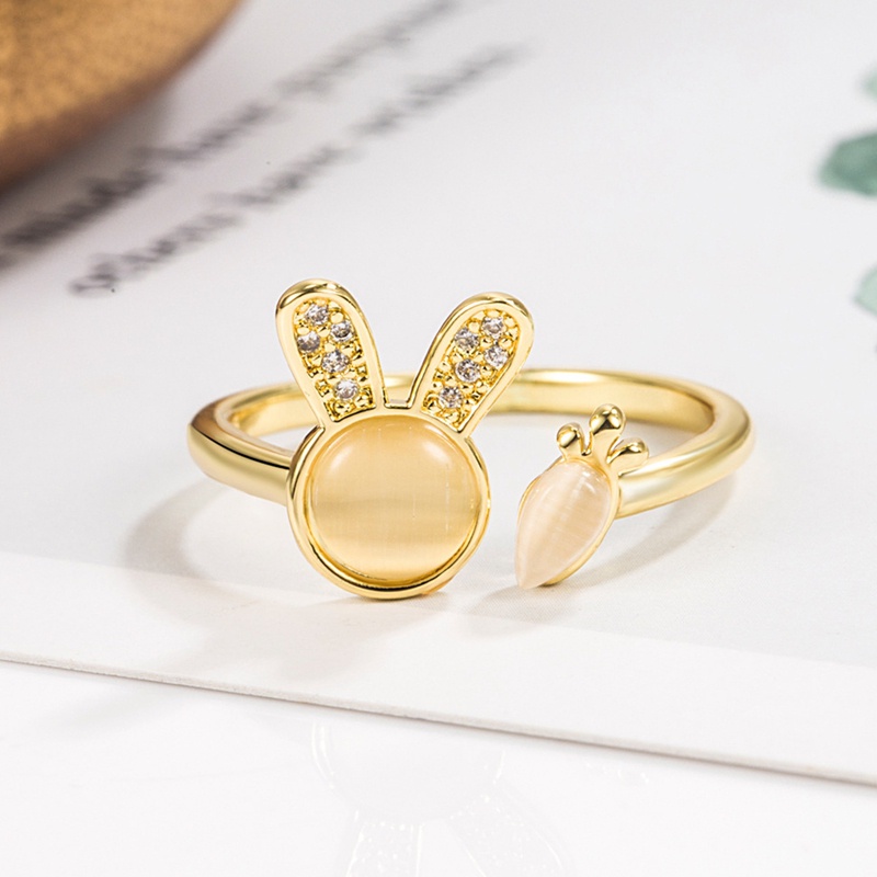 Opal Korea Baru Lucu Bunny Ring Fashion Temperamen Sederhana Joker Terbuka Cincin Tembaga Perhiasan Wanita