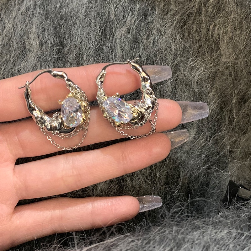 Logam Tidak Teratur Zirkon Rumbai Anting Aksesoris Fashion Harajuku