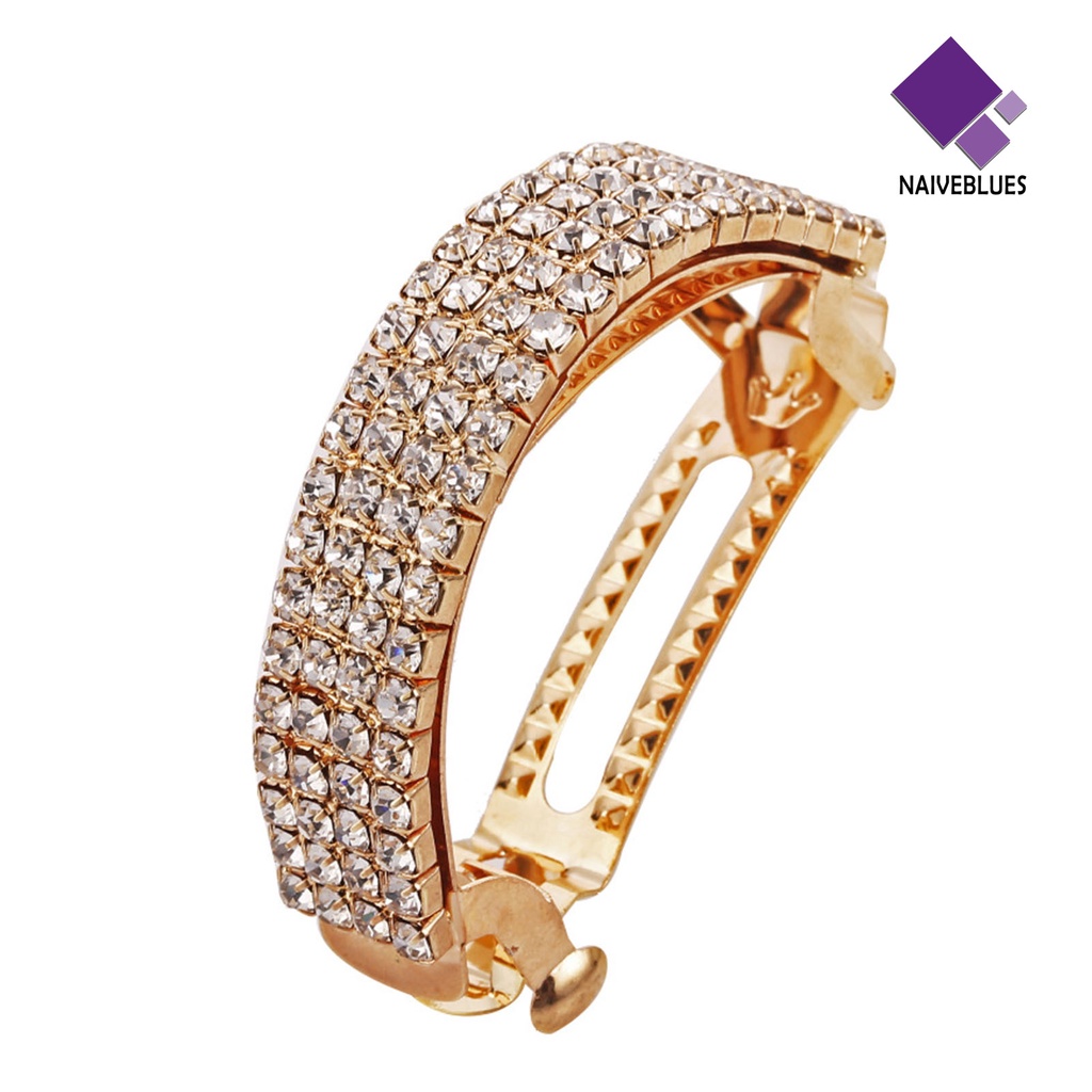 &lt; Naiveblues &gt; Bentuk Lengkungan Indah Jepit Rambut Pengerjaan Halus Berlian Imitasi Klip Musim Semi Kuat Untuk Pakaian Sehari-Hari