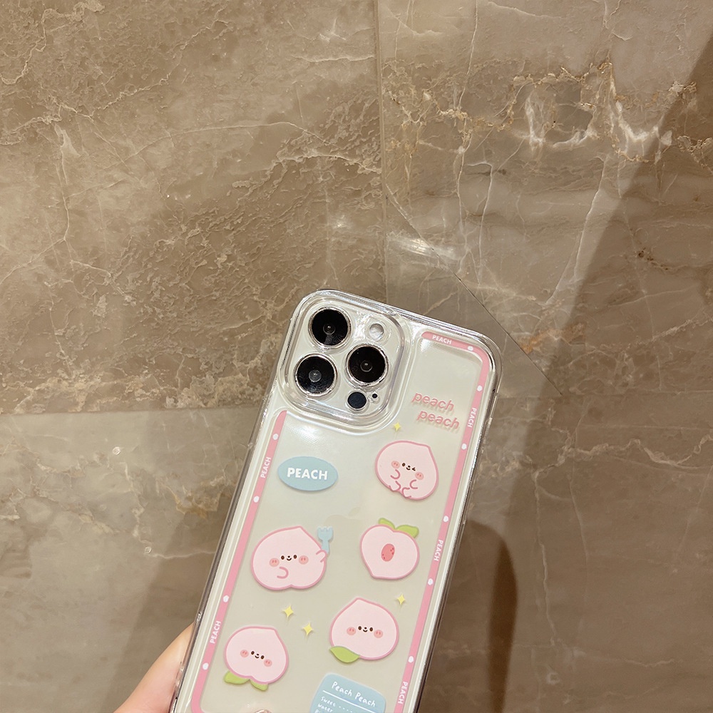 IPHONE Case Cover Handphone Transparan Motif Kartun Pink Peach Emoji Lucu Untuk Iphone7 8 PLUS X XR XS 11 12 13 14 MINI PRO MAX SE 2020