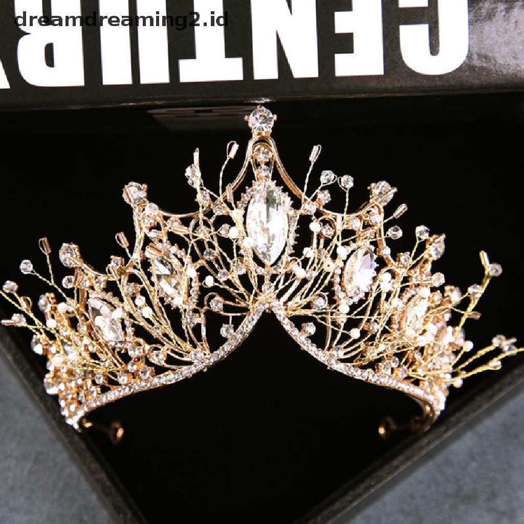 (dream) Baroque Crown Gadis Aksesoris Rambut Pernikahan Permata Tiara Pengantin Bride Hairwear//