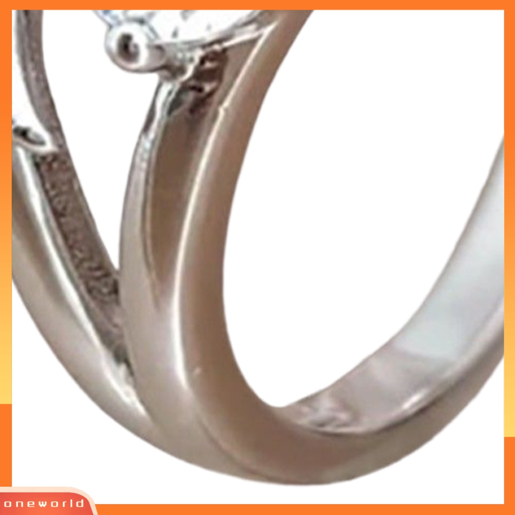 [EONE] Lady Ring Cubic Zirconic Hias Bulat Alloy Bentuk Sayap Cincin Pernikahan Untuk Lamaran