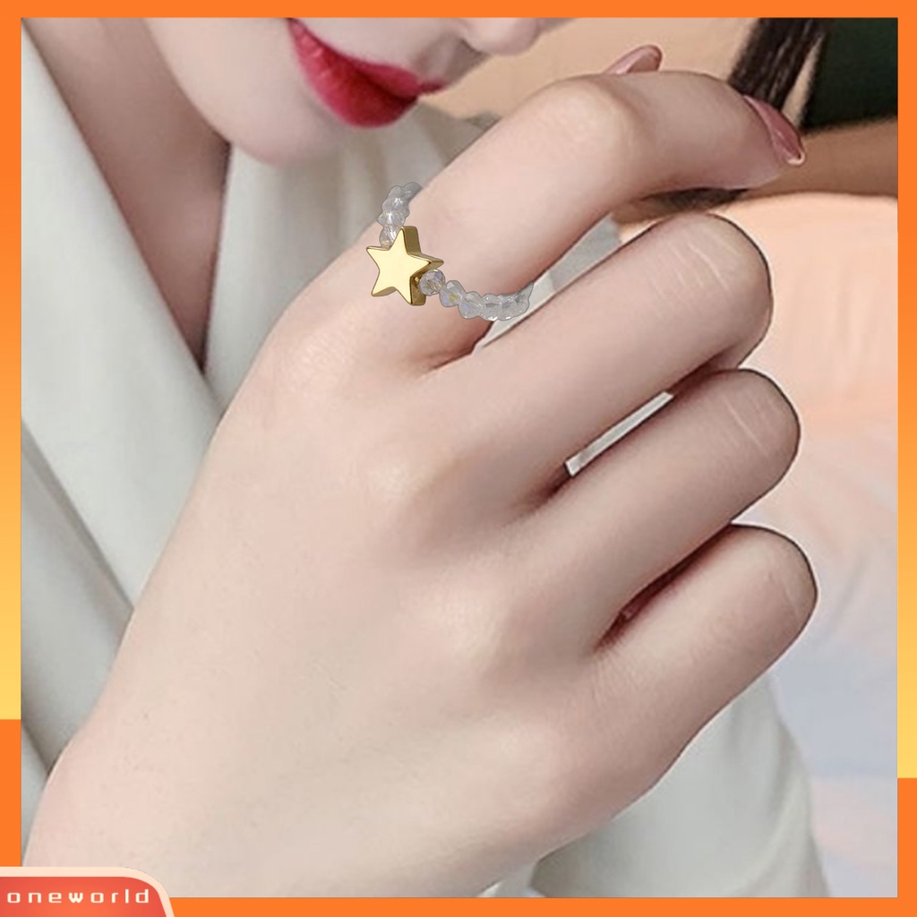 [EONE] Ladies Bead Ring Lucu Cinta Hati Bintang Cincin Dekorasi Elegan Perhiasan Aksesoris Fashion Putih Hitam Manik-Manik Jari Cincin Hadiah Anniversary