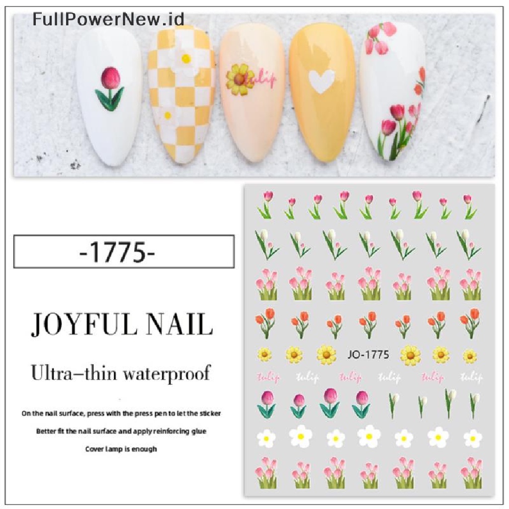 Power Stiker Kuku Tulip Kelopak Bunga Kecil Daun Stiker Kuku Tape Anti Air Back ID