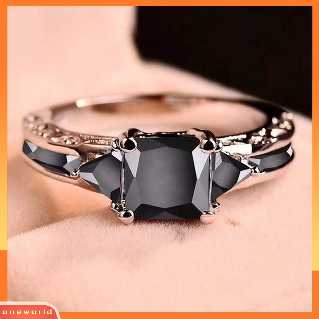 [EONE] Wanita Cincin Cubic Zirconia Eropa Dan Amerika Berongga Keluar Vintage Geometris Dekorasi Bersinar Lady Janji Pernikahan Band Cincin Perhiasan Aksesori