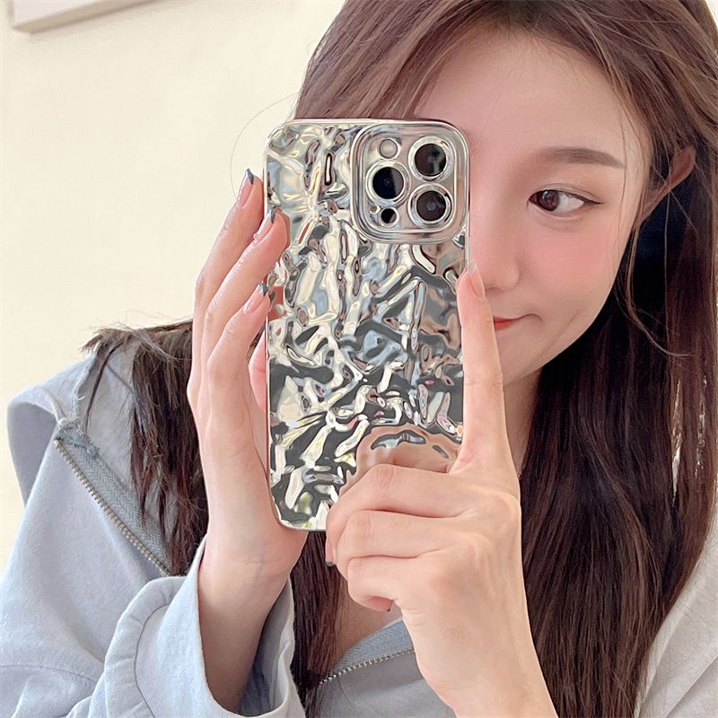 Shinny Pink Luxury Tinfoil Fold Soft Case OPPO A9 A5 A3S A52 A92 A72 A31 A15S A17 A16 A74 A95 A54 A57 A7 A5S A12 A11K A78 A1K Realme 5i C3 C2 C15 C12 C11 C20 C30 C33 C35 C55 C21Y