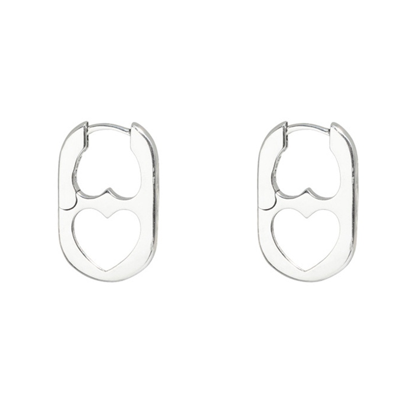 Anting Hati Ganda Berongga Warna Silver Untuk Wanita Desain Gaya Korea Gesper Telinga2022Korea Fashion Perhiasan Aksesoris