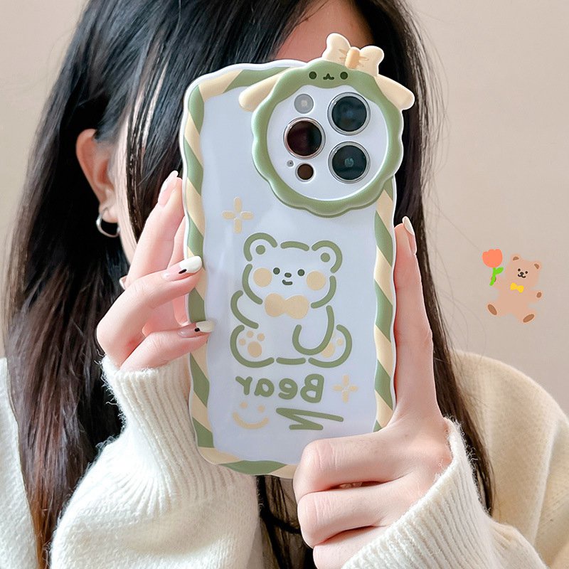 【Lamb Style】Lovely Bear Soft TPU Case HP iP iPhone 11 12 13 14 Pro Max 7 8 + Plus SE 2020 X XS XR Max Girl Woman FTD Casing Apple