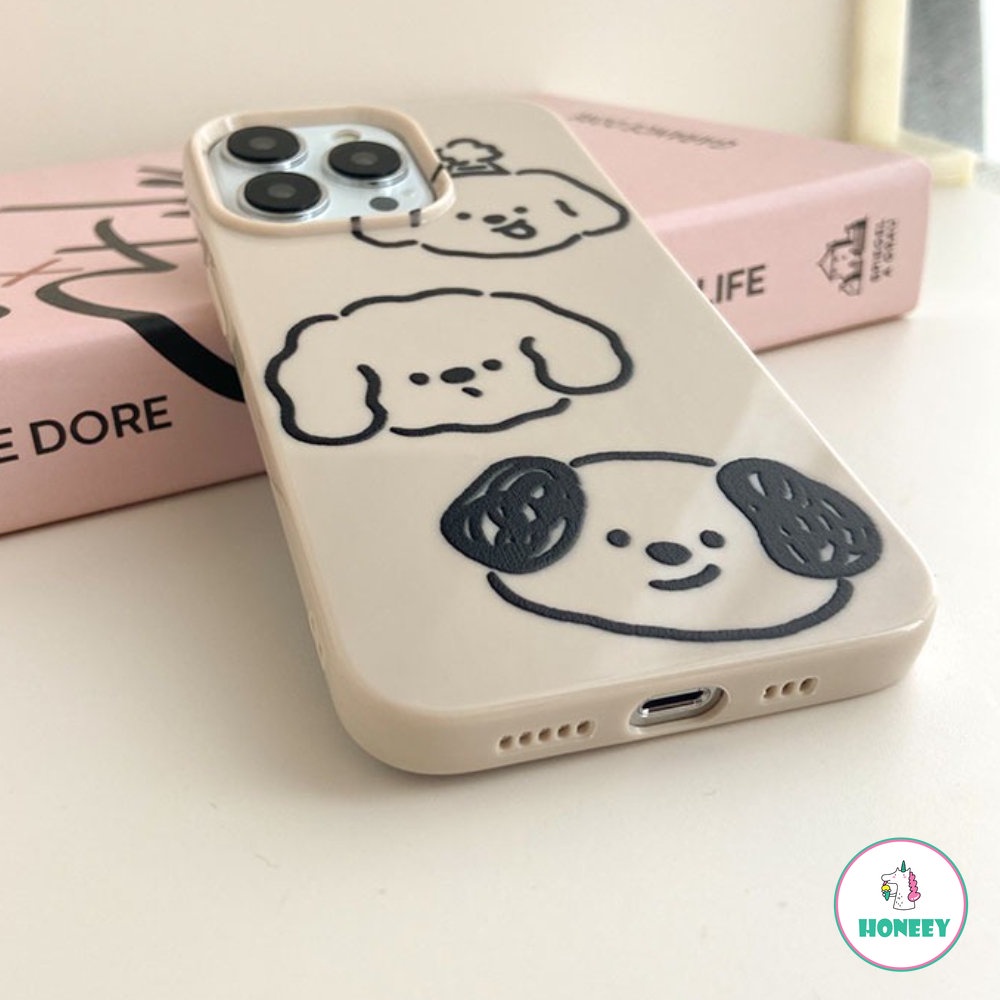 IPHONE Simple Lines Puppy Case Kompatibel Untuk Iphone11 12 13 14 Pro Max 12 Pro Lembut Shockproof Graffiti Hewan Pelindung Cover