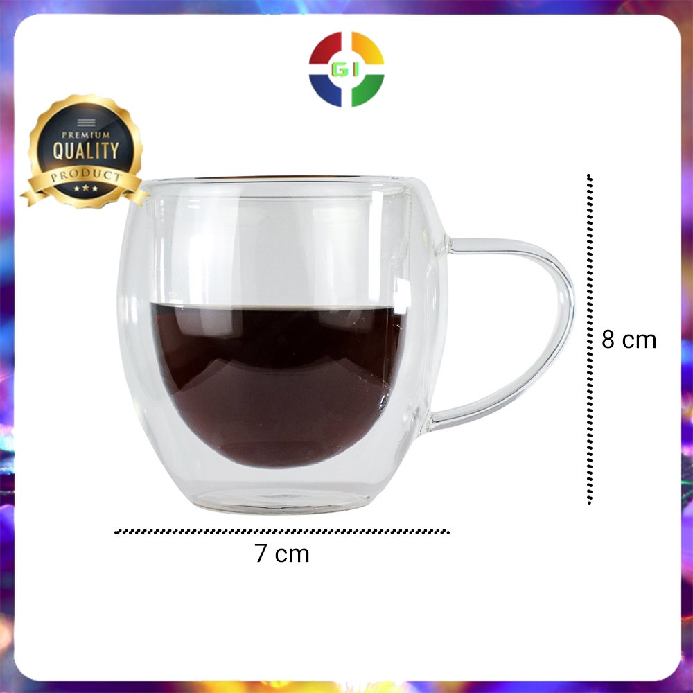 Cangkir Kopi Anti Panas Double Wall Glass Round 160 ml Transparent