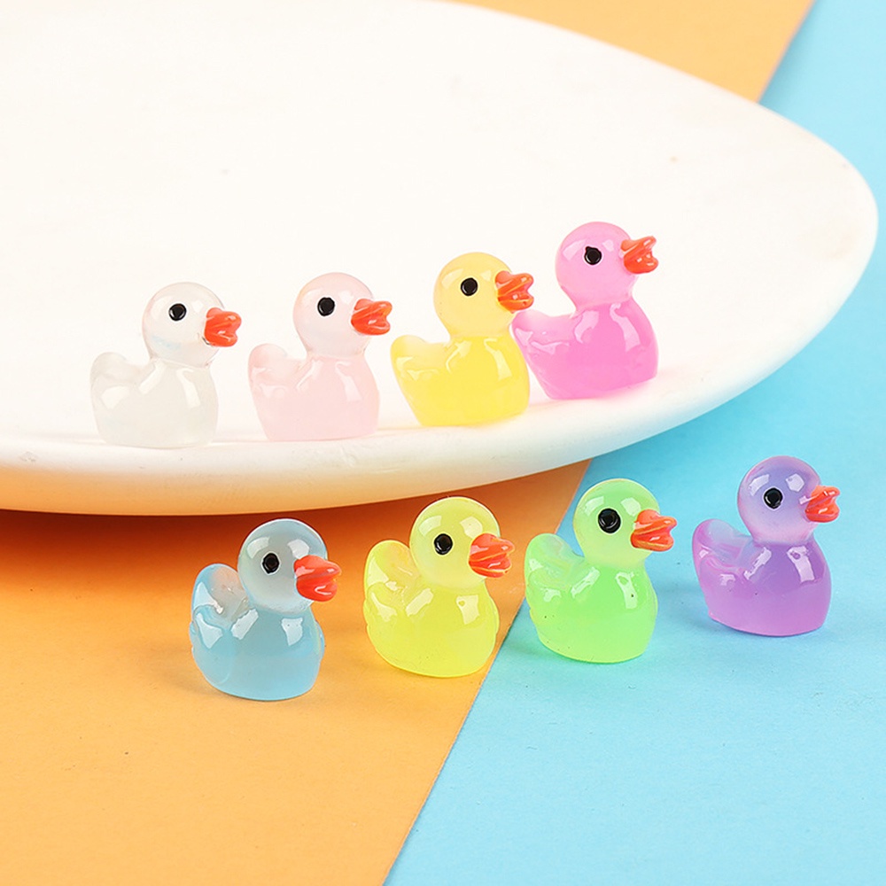 10pcs/set Ornamen Resin Bercahaya Bebek Mini Kreatif Taman Pot Patung Mungil Bercahaya