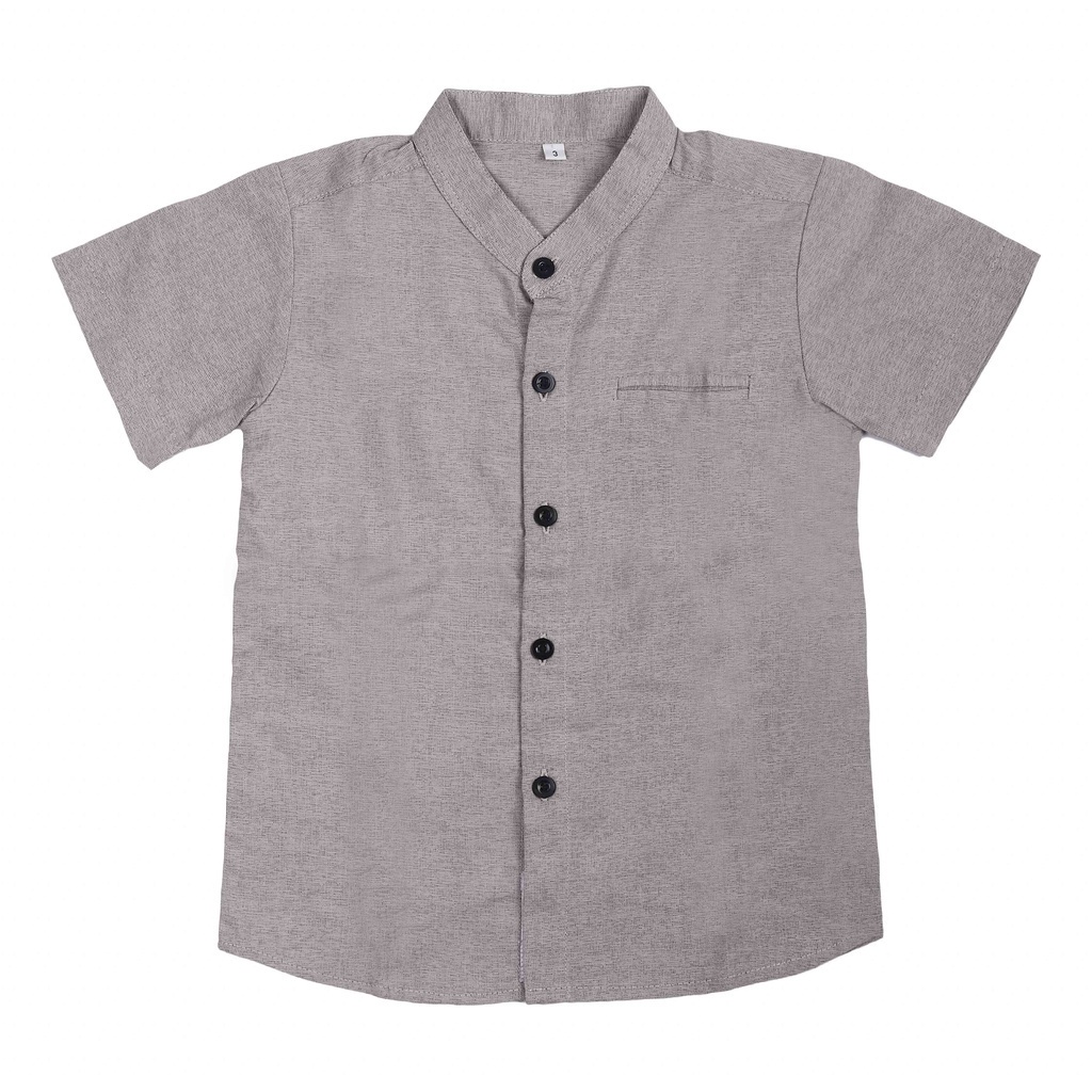 LITTLEBEESCOUT Rumble Shirt (Kemeja Koko Anak Polos Lengan Pendek Warna Abu Kecoklatan)